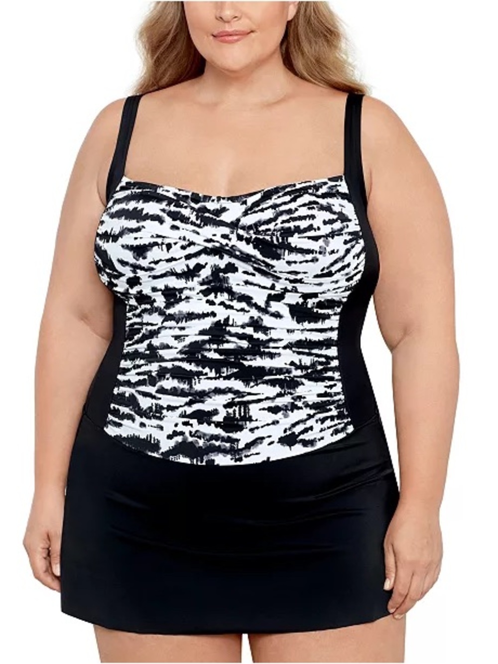 Swim Solutions Plus Size Tummy Control Twist Bra Skater Swimsuit
